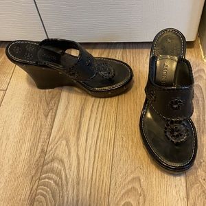 Jack Rogers black leather wedge sandals